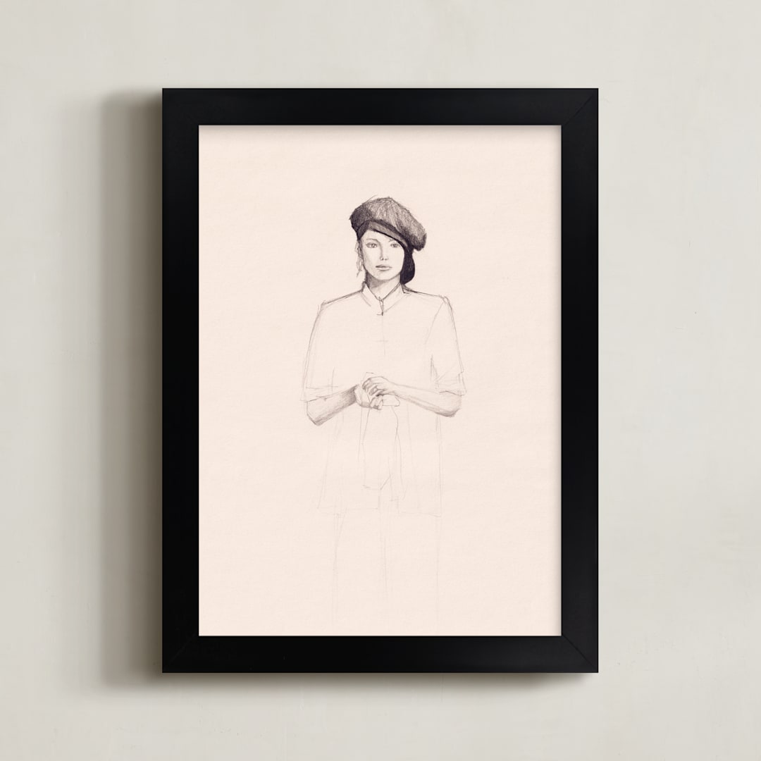 "Minimalist Woman" - Art Print in Cream by Marta Crea - Framed