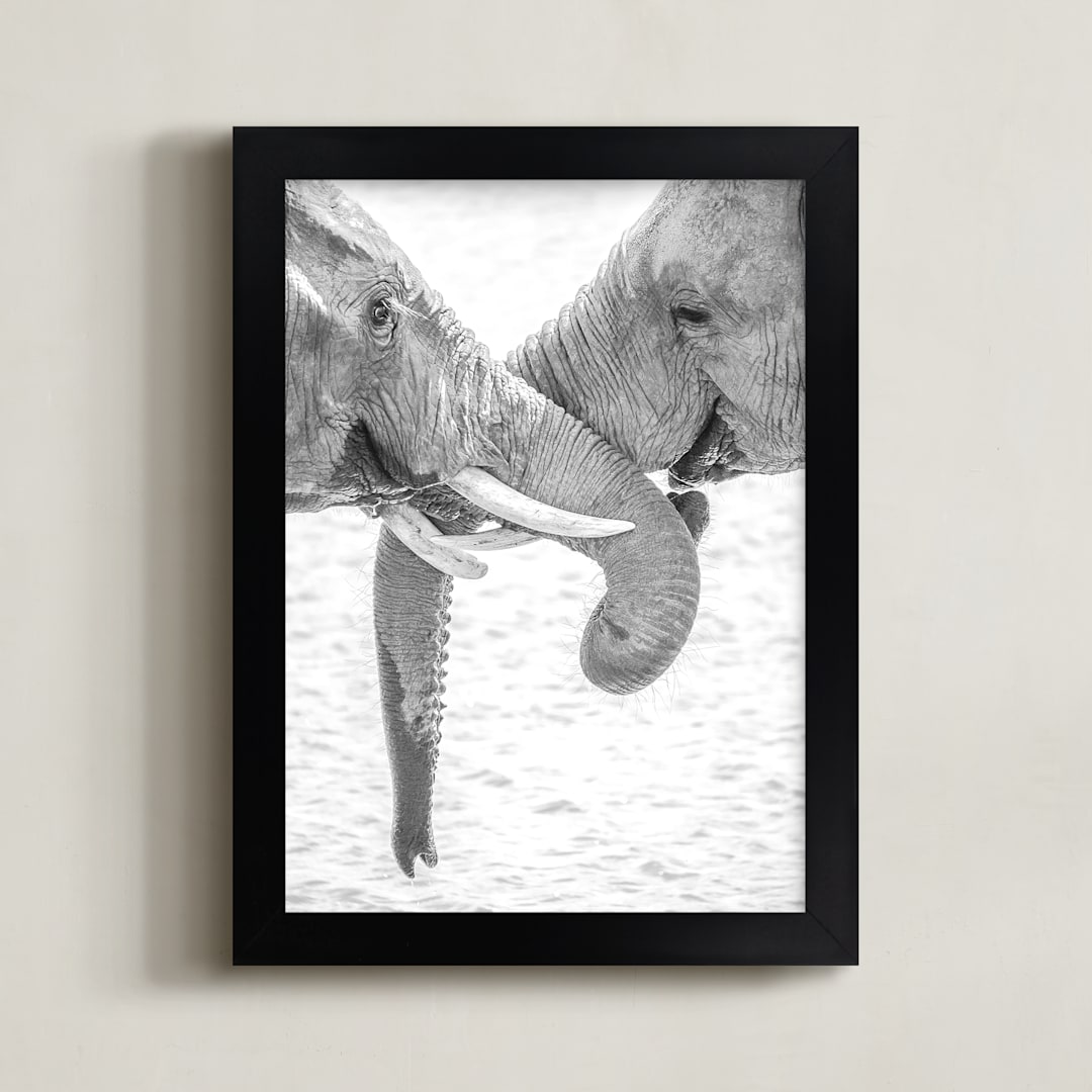 "Elephant Love" - Art Print in Black and White by Jennifer Mckinnon Richman - Framed