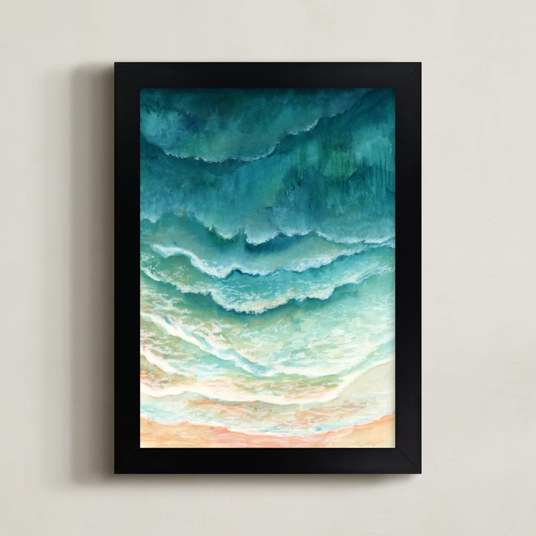 "Ombre Waves" - Art Print in Turquoise Sea by Honeybunch Studio - Framed