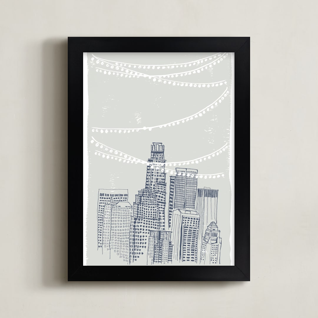 "Roof Party" - Art Print in Soft Grey by Cheeky Design - Framed