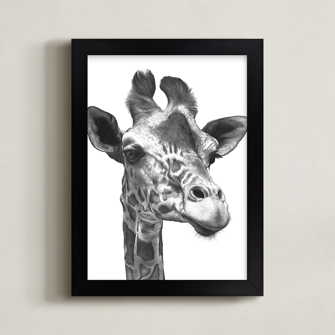 "Giraffe" - Art Print in graphite by Jerry Winick - Framed