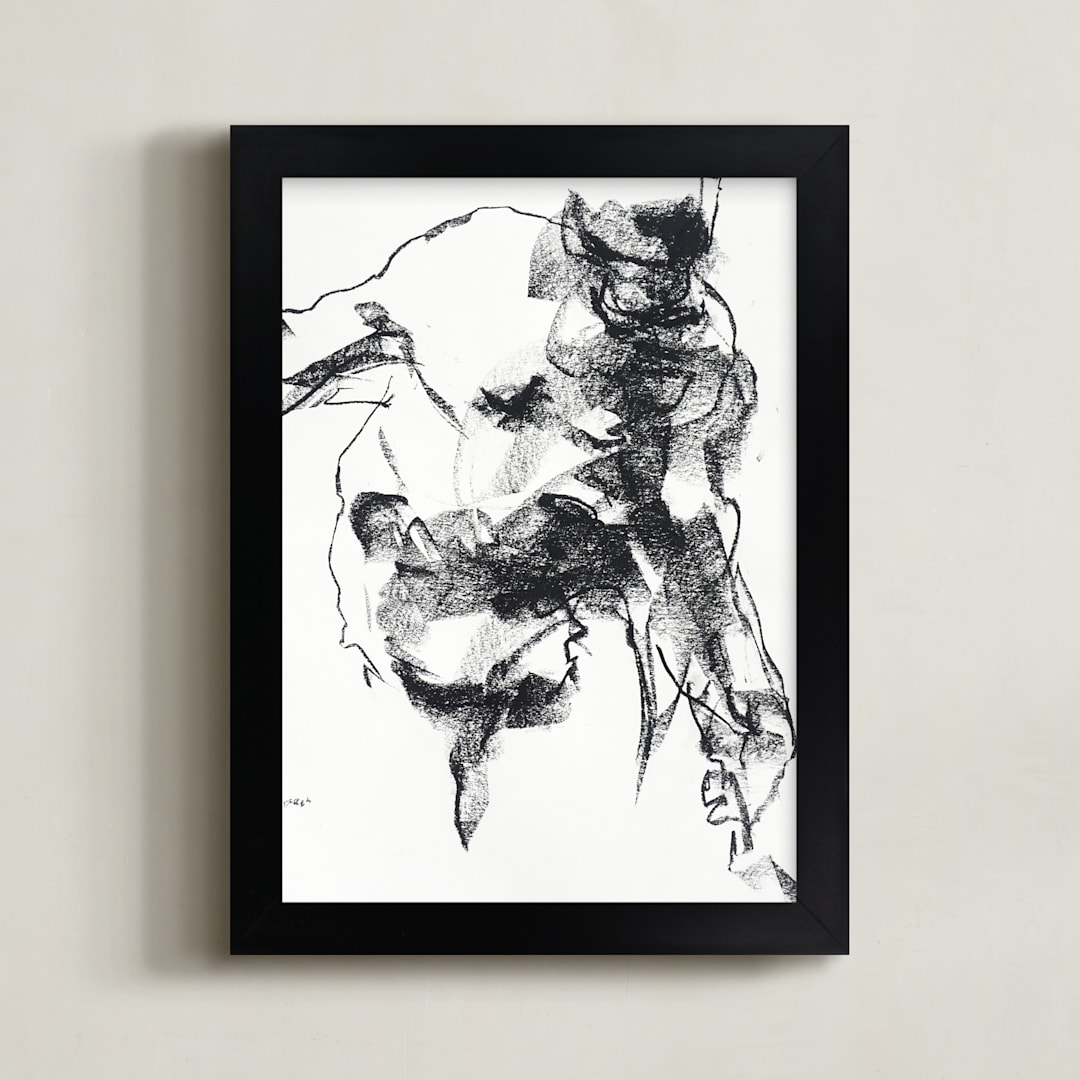 "Drawing 264 - Gesturing Man" - Art Print in Rich Ebony by Derek overfield - Framed