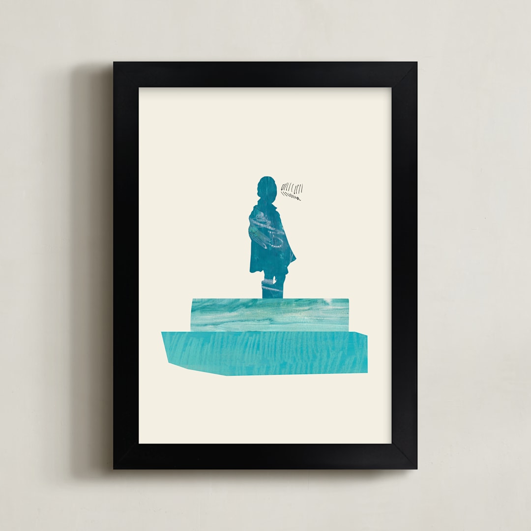 "View of the Water" - Art Print in Soft Calm by Field and Sky - Framed