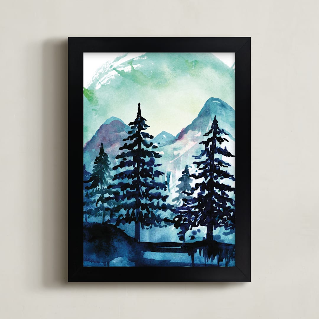 "Into the Woods" - Art Print in Teal by Kelsey McNatt - Framed