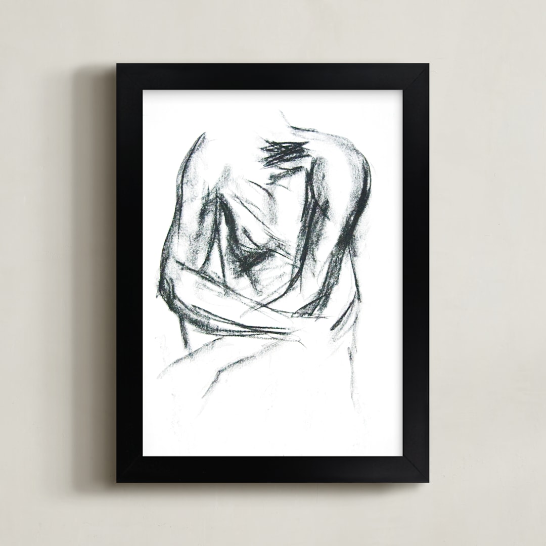 "Embrace" - Art Print in charcoal black by R studio - Framed