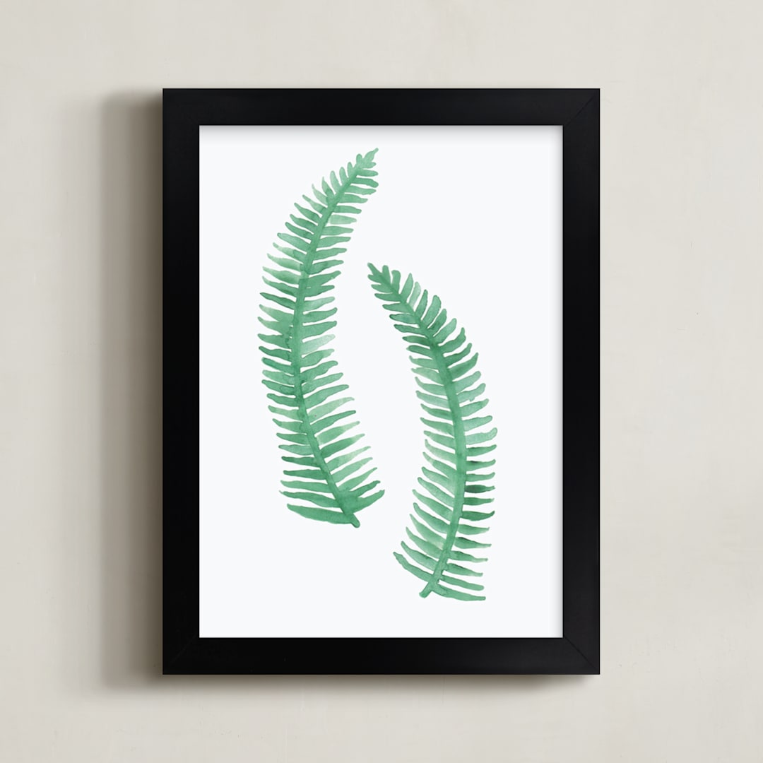 "Painted Ferns" - Art Print in White by Katharine Watson - Framed