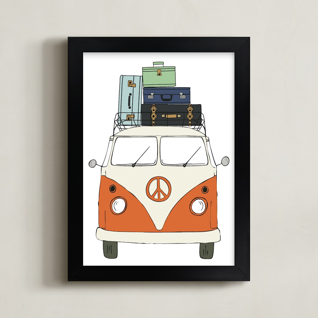"The Peace Van on the Road" - Art Print in Orange by Alston Foster - Framed