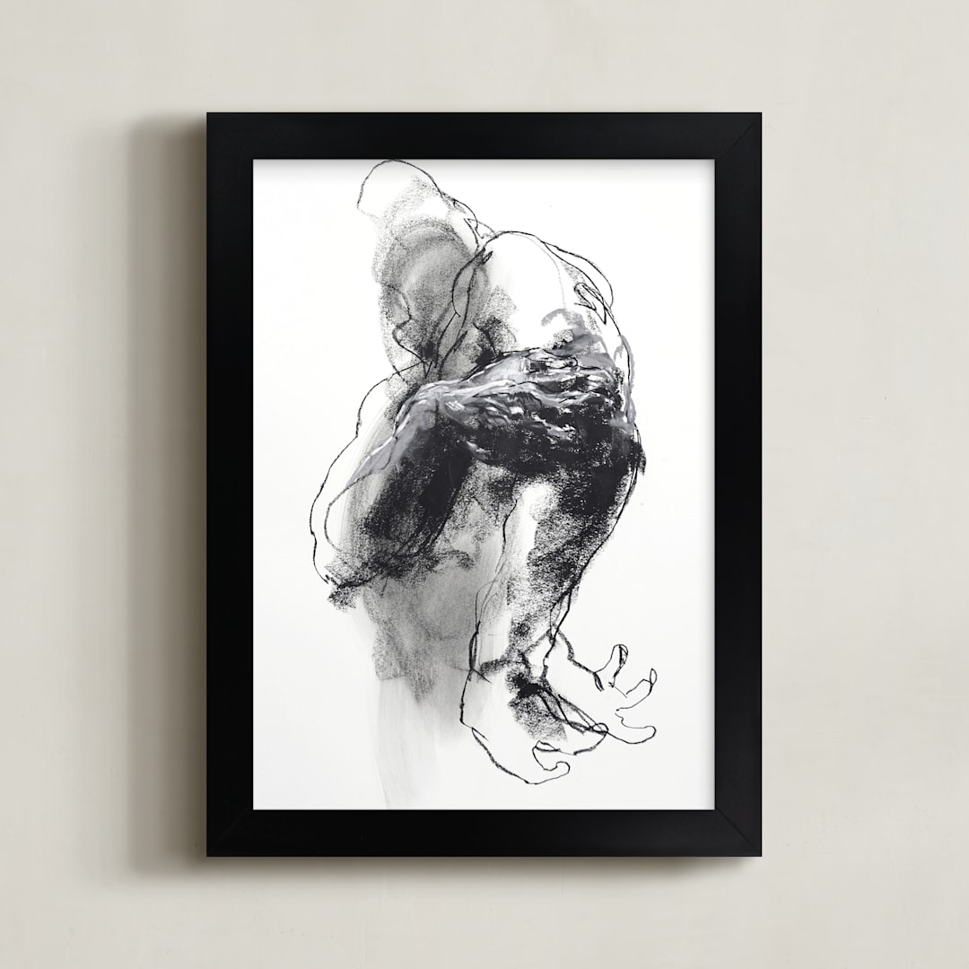 "Drawing 340 - Grasping Man" - Art Print in severe black by Derek overfield - Framed