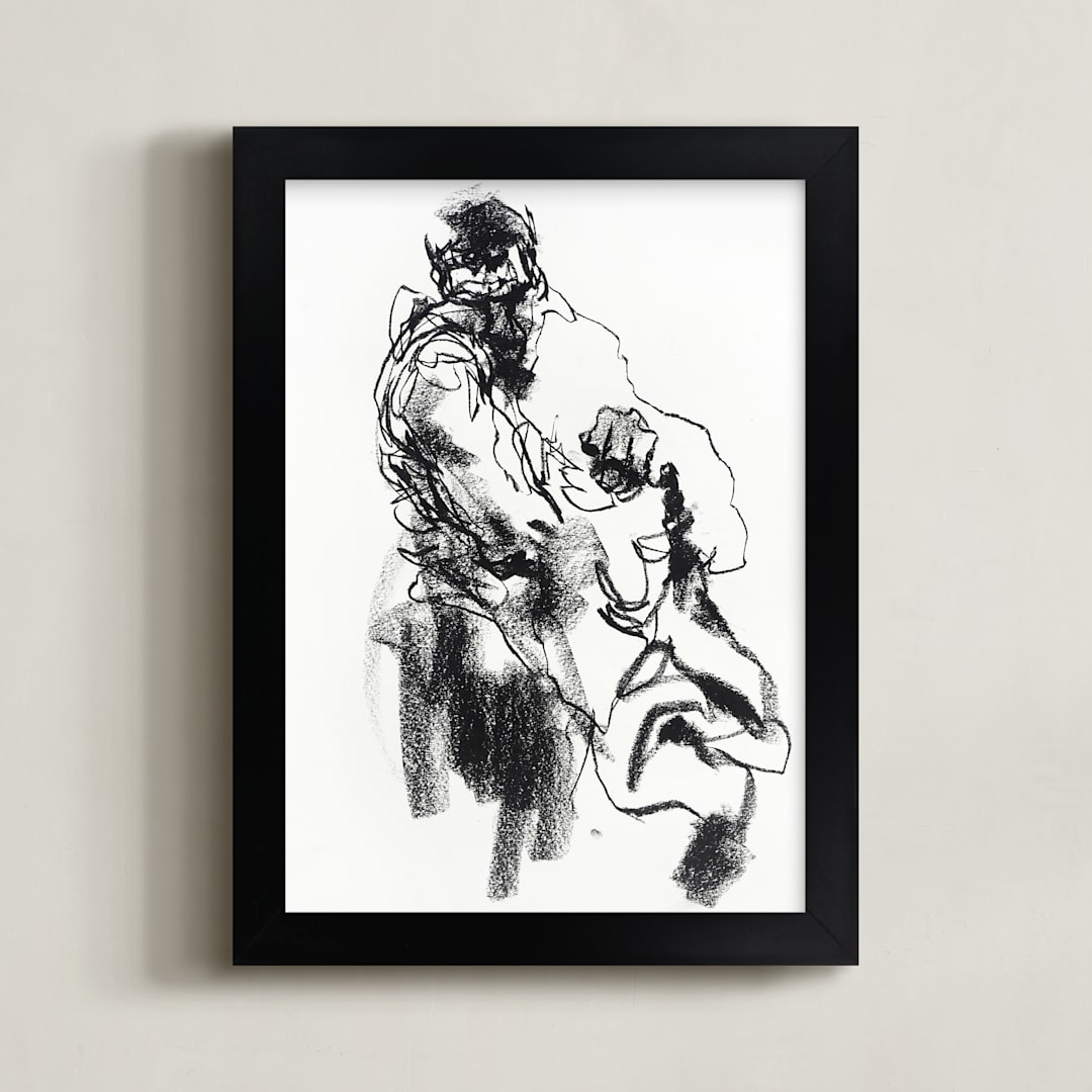 "Drawing 469 - Draped Figure" - Art Print in Bottom of Well Black by Derek overfield - Framed