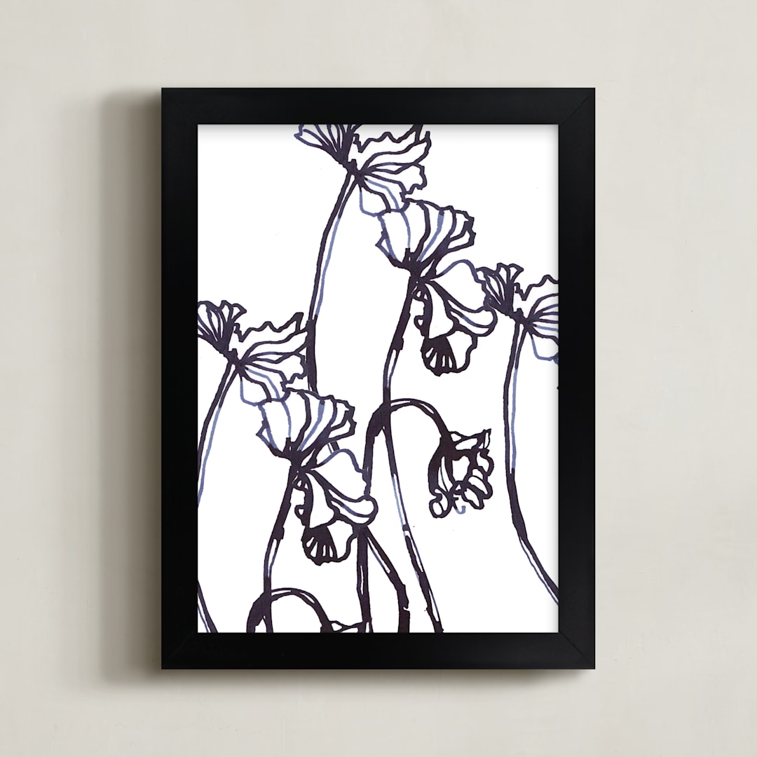 "Ink Cyclamen" - Art Print in inky blue by Sonal Nathwani - Framed