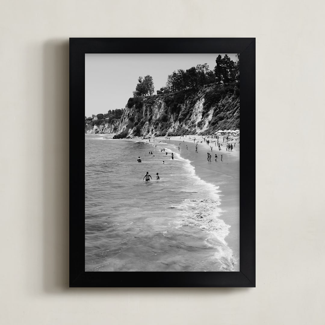 "Day at the Beach" - Art Print in Pebble by Sea and Sky - Framed