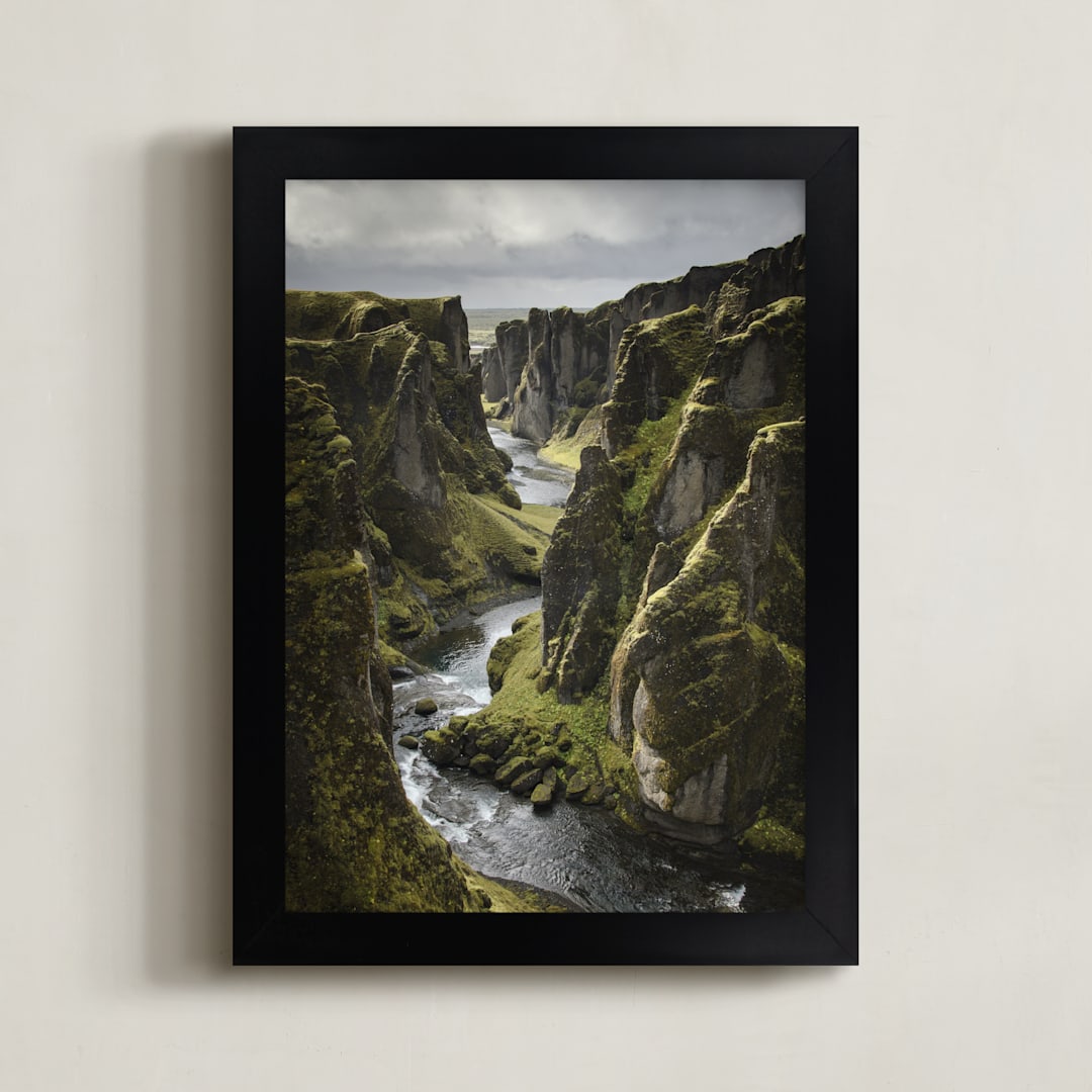 "Icelandic Canyon" - Art Print in Moss by Taryn Schumacher - Framed