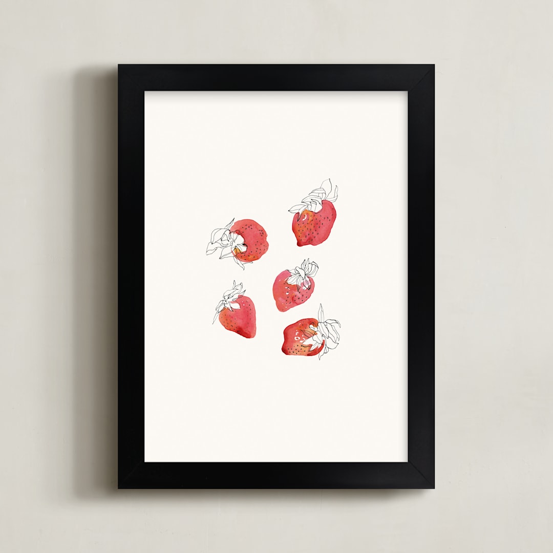 "Strawberries" - Art Print in Strawberry Red by Catilustre - Framed