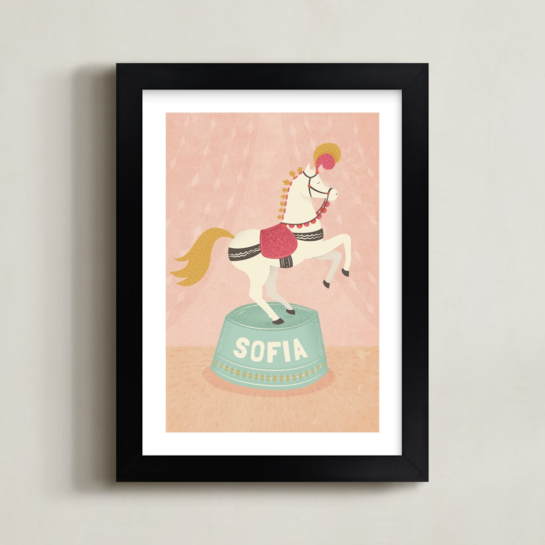 "Circus Pony" - Personalized Art Print in Cotton Candy by Jody Wody - Framed