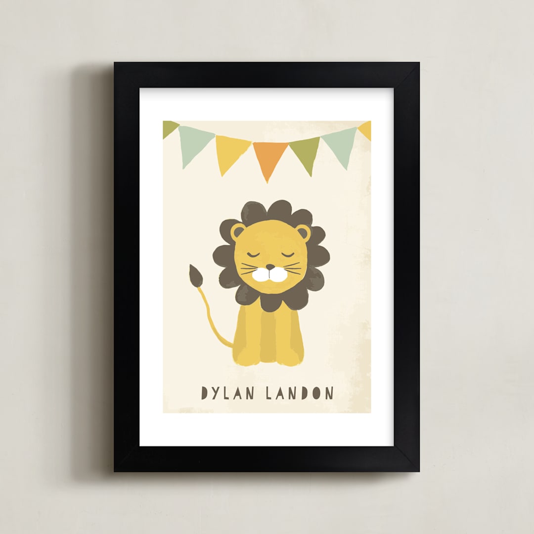 "Sleepy Lion" - Personalized Art Print in Eggshell by Haley McCoy - Framed