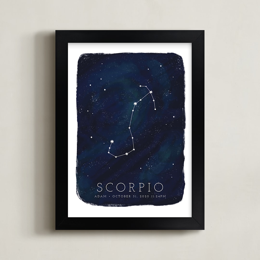 "Zodiac Constellation Scorpio" - Personalized Art Print in Galaxy by Ashley Presutti Beasley - Framed