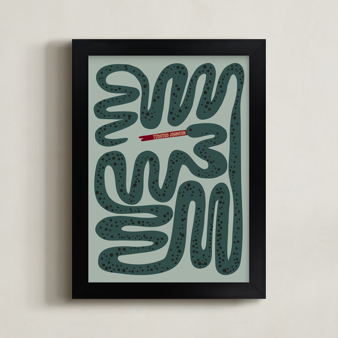 "Squiggly Snake" - Personalized Art Print in Cactus by Jenna Holcomb - Framed
