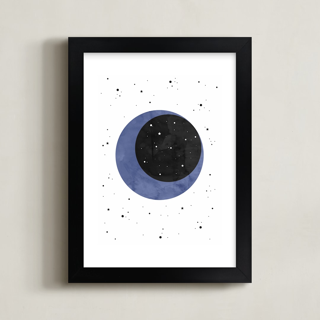 "Moon Magic & You" - Art Print in Periwinkle Blue by Emanuela Carratoni - Framed
