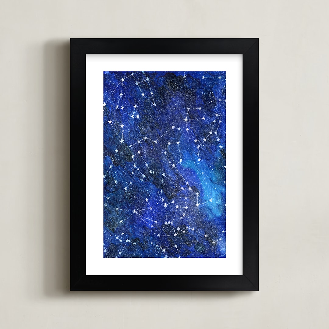 "Constellations" - Art Print in Deep blue by Alexandra Dzh - Framed