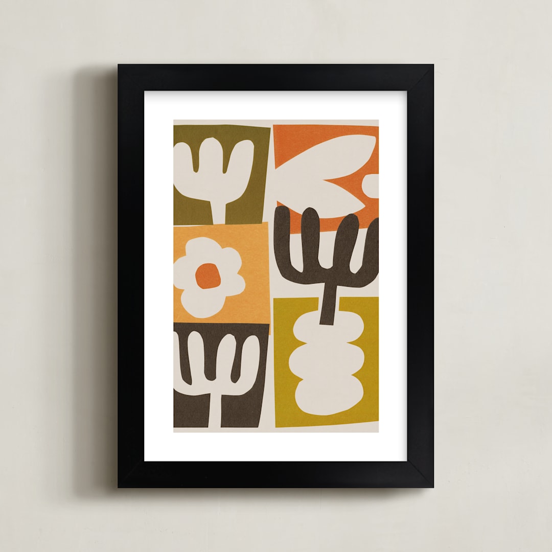 "Botanical Cut-Outs" - Art Print in Papaya Orange by Alisa Galitsyna - Framed