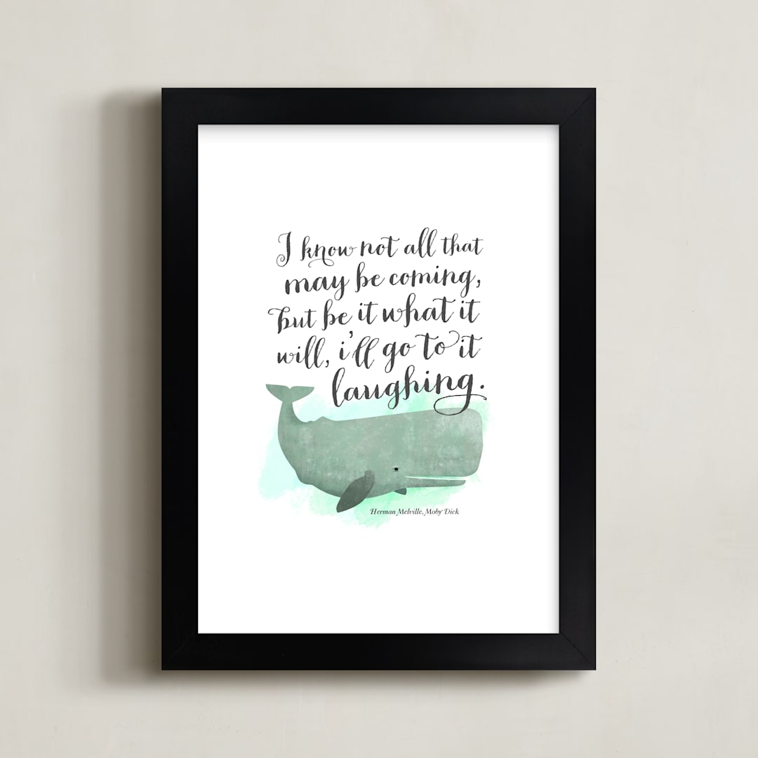 "Go to it Laughing" - Art Print in Aqua by Ann Gardner - Framed