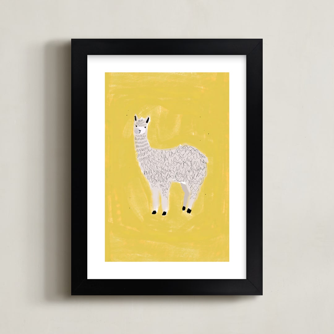 "Sunshine Alpaca" - Art Print in Yellow by SALLY MURPHY - Framed
