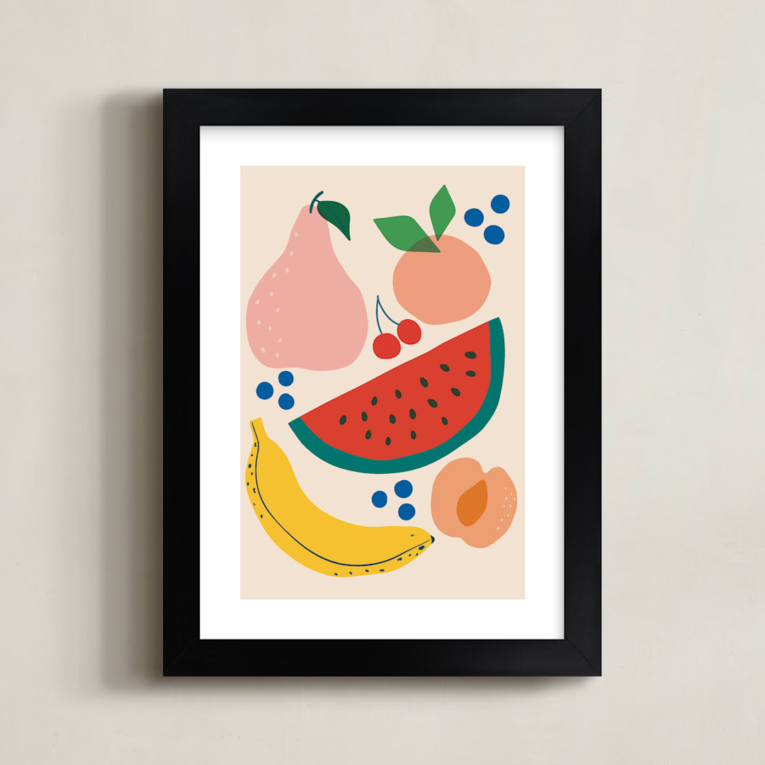 "Fruit Bowl" - Art Print in Peach by Vera Lim - Framed