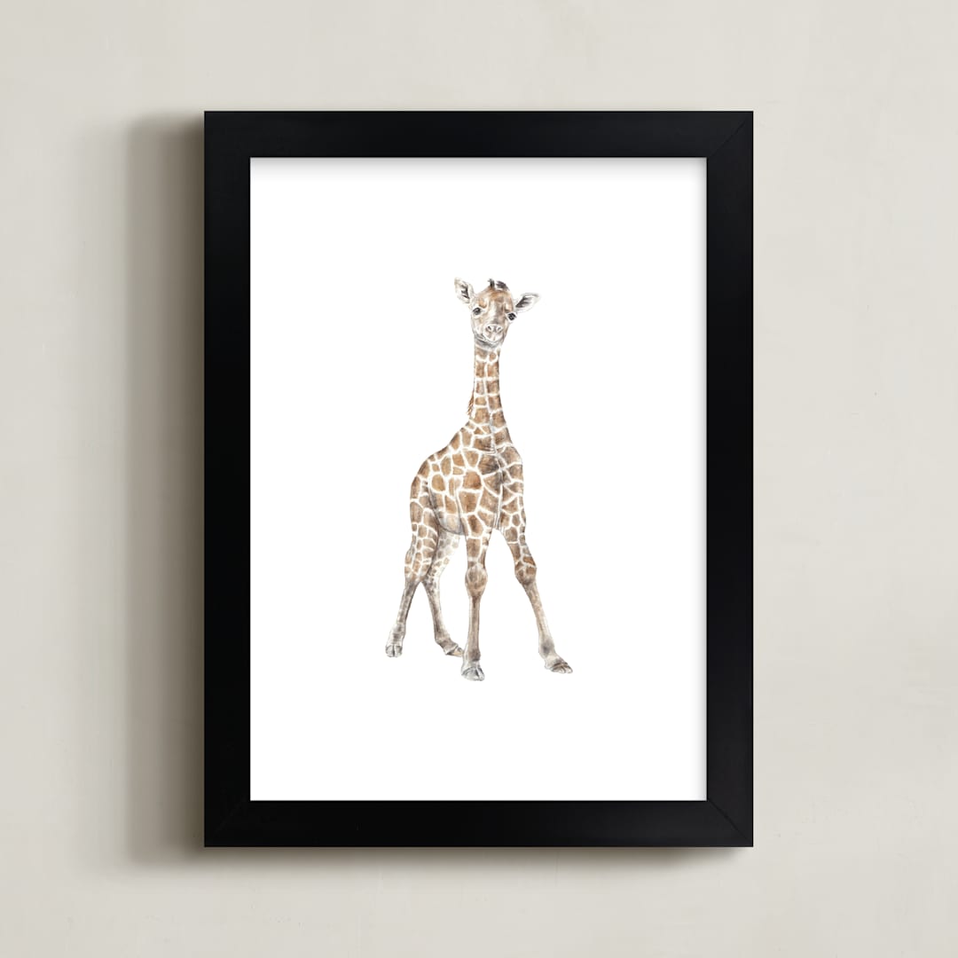 "Baby Giraffe Watercolor" - Art Print in Savannah by Lauren Rogoff - Framed