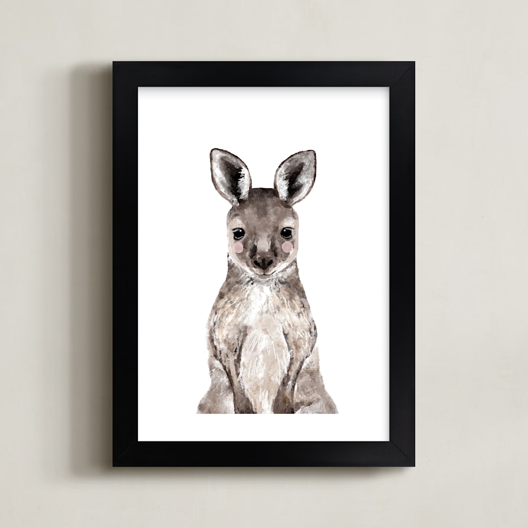 "Baby Kangaroo" - Art Print in hazelnut by Cass Loh - Framed