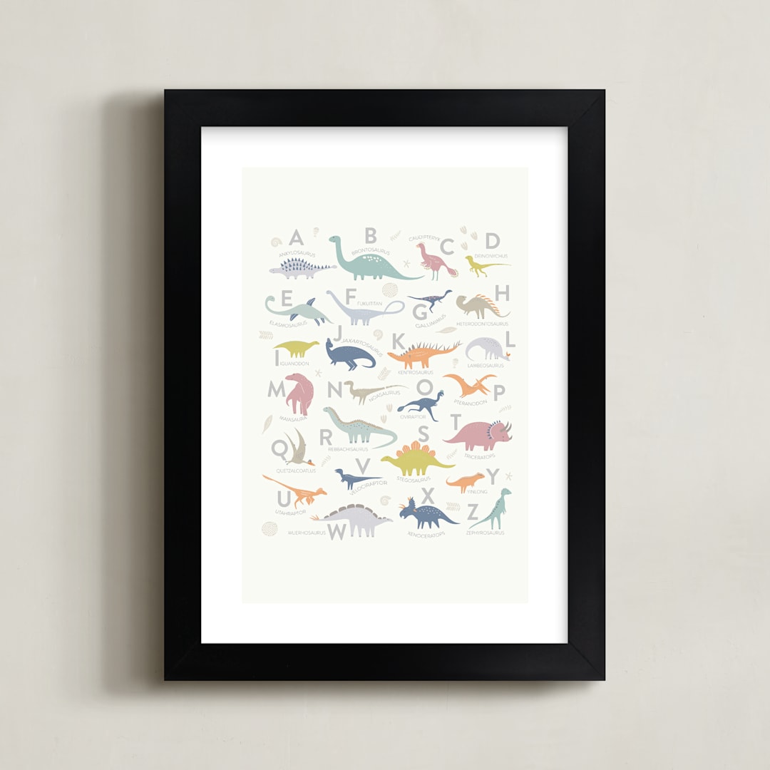 "Alphabet Dinos" - Art Print in white by Teju Reval - Framed