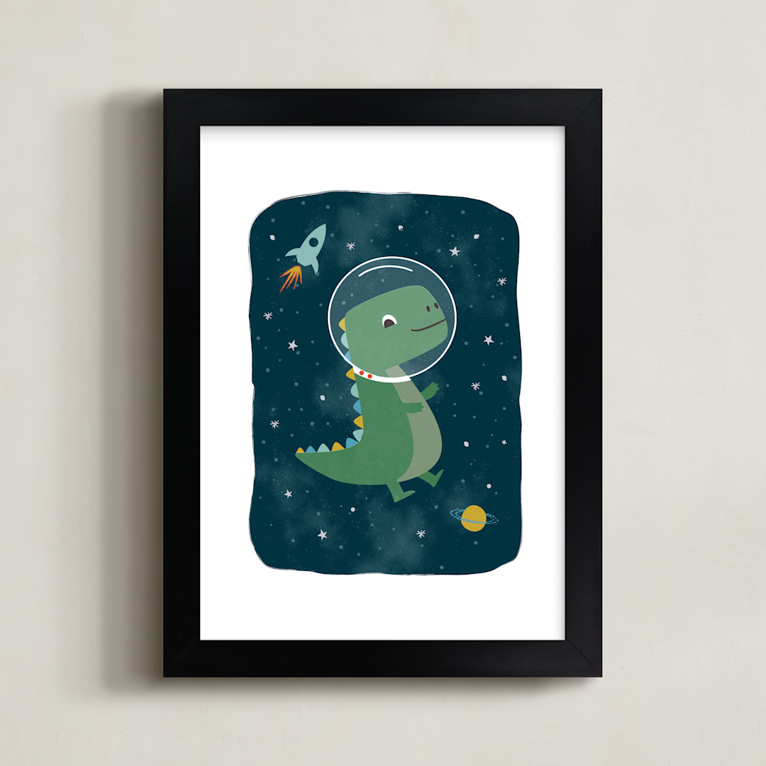 "Dinos in space" - Art Print in Triassic by Annie Holmquist - Framed