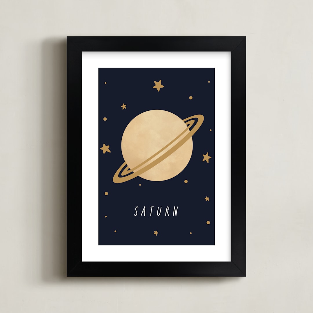 "Solar System VII (Saturn)" - Art Print in Night by Elly - Framed