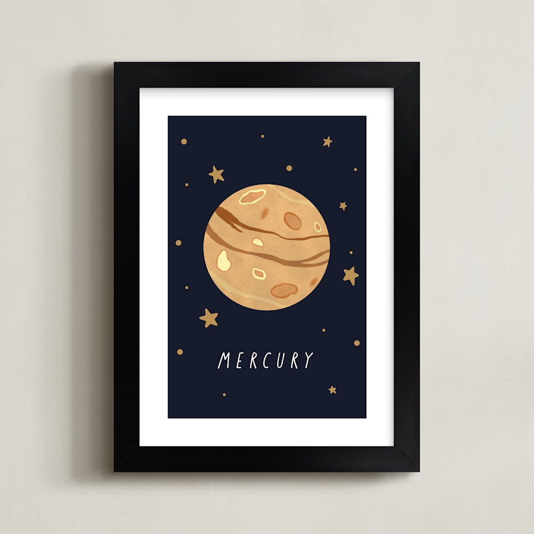 "Solar System VIII (Mercury)" - Art Print in Night by Elly - Framed