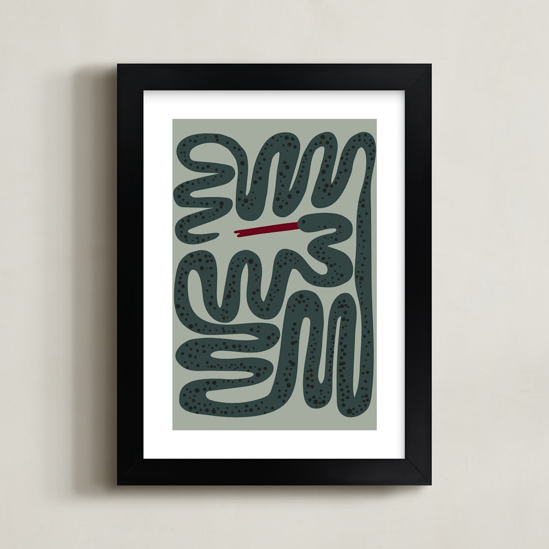 "Squiggly Snake" - Art Print in Cactus by Jenna Holcomb - Framed