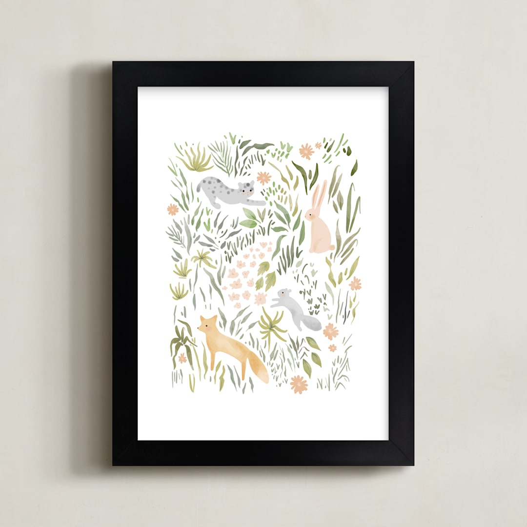 "Flora and Fauna" - Art Print in Rose by Hannah Williams - Framed