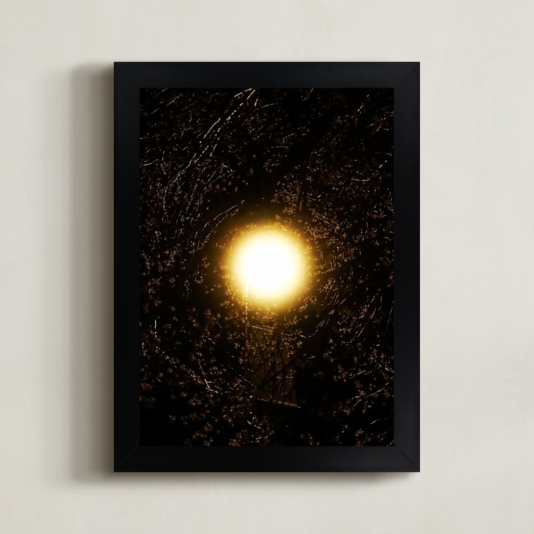 "Broken Cosmos" - Art Print in Solar Burn Yellow by Jeff Preuss - Framed