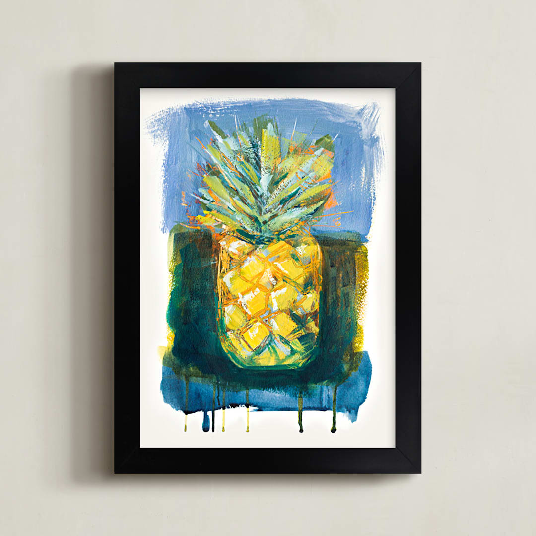 "Painterly Pineapple" - Art Print in Pineapple Yellow by Stacy Kron - Framed