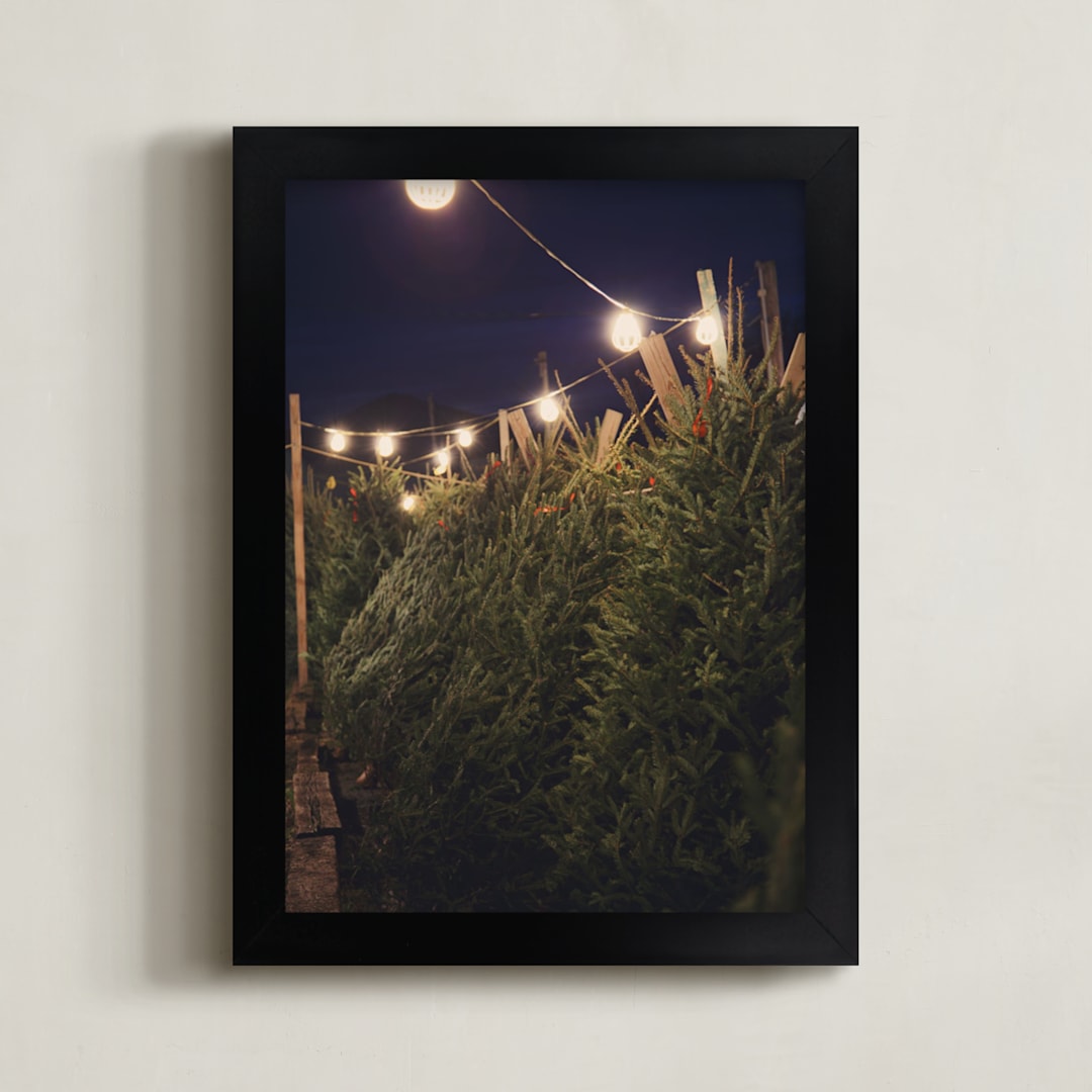 "Lit Trees" - Art Print in Midnight by Erin Niehenke - Framed