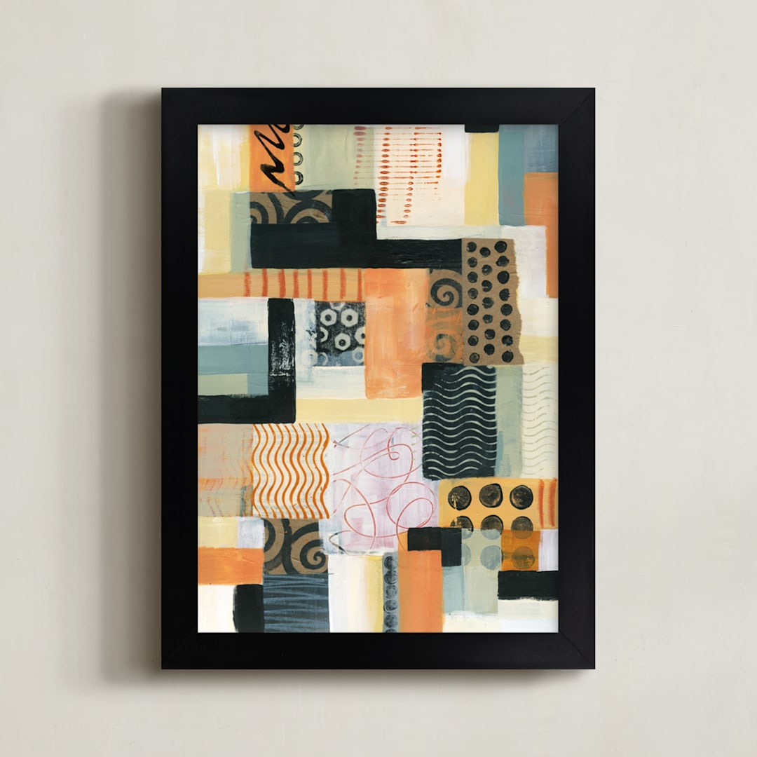 "Urban Quilt II" - Art Print in Melon by Laura Bolter - Framed