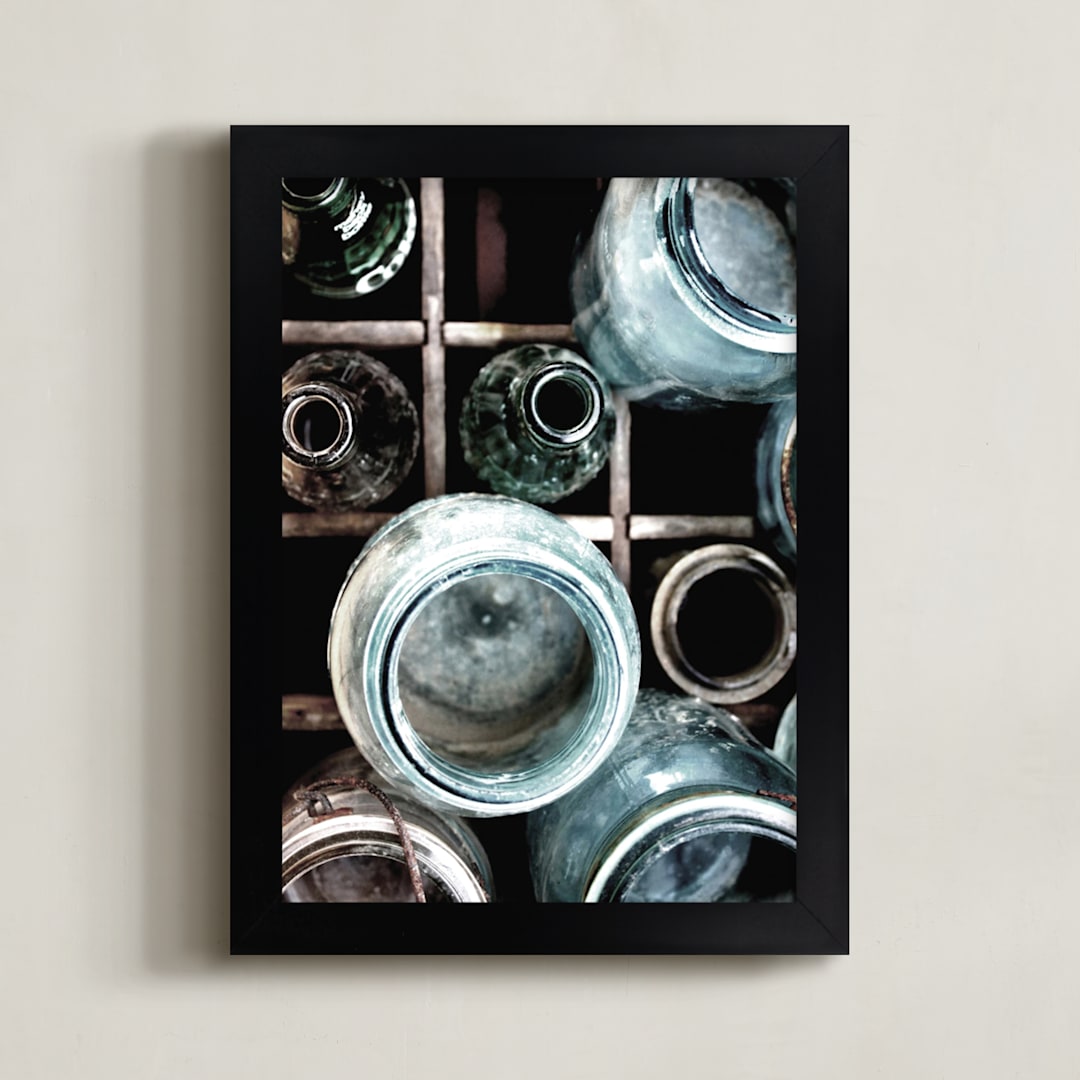 "Bottles II" - Art Print in Emerald Green by Debra Pruskowski - Framed