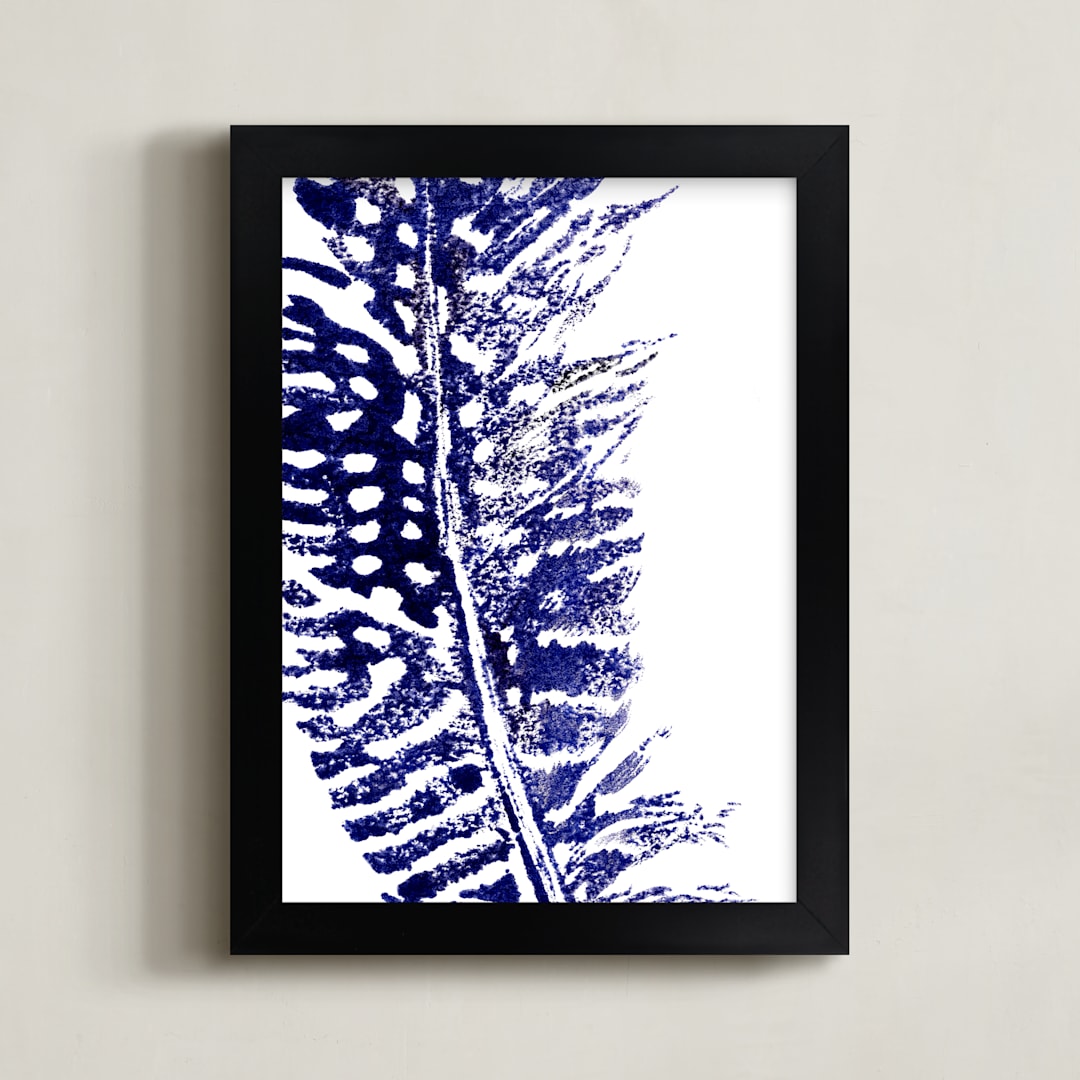 "Indigo Feather II" - Art Print in Indigo Blue by Stephanie Toral - Framed