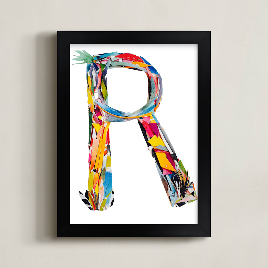 "Collage letter R" - Art Print in Raspberry berét by Kiana Lee - Framed