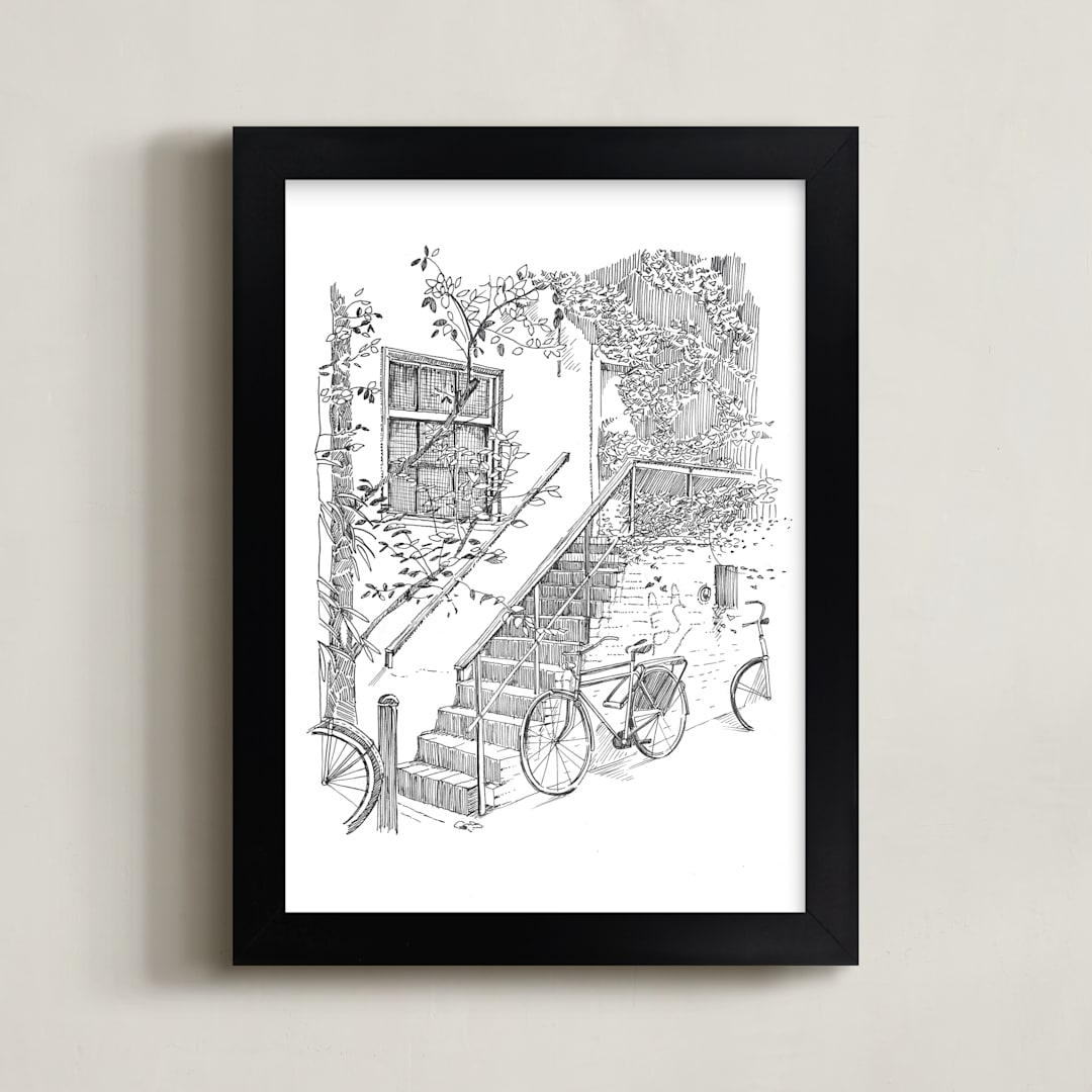 "back alley of amsterdam" - Art Print in Black and White by Becky Nimoy - Framed