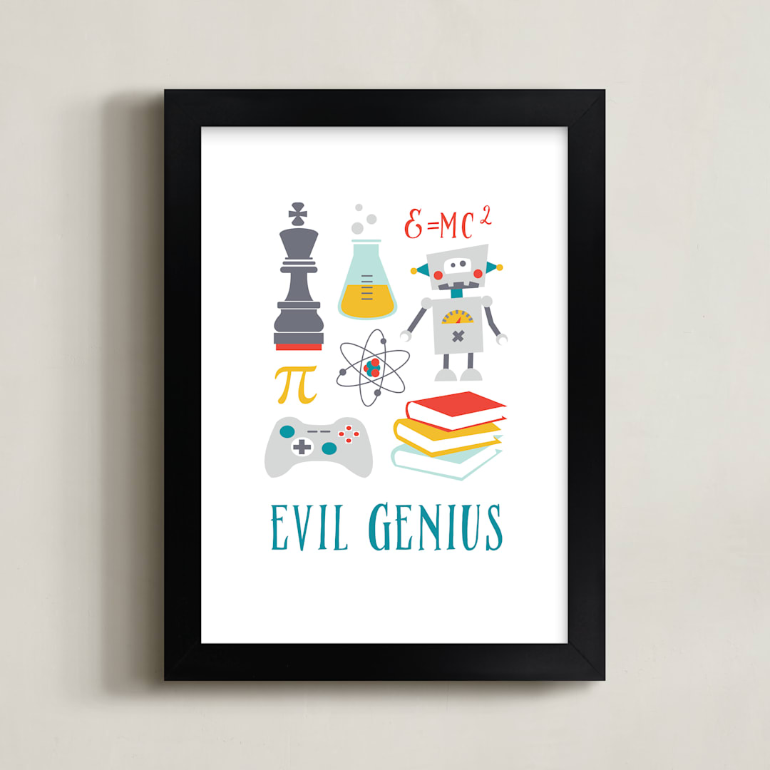 "Evil Genius" - Art Print in Metal Blue by Katie Zimpel - Framed