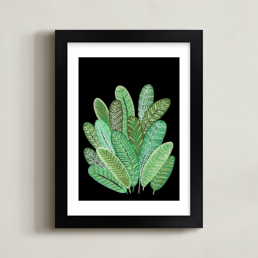 "Banana Leaf Bouquet II" - Art Print in Tropical Green by Madeline Trait - Framed