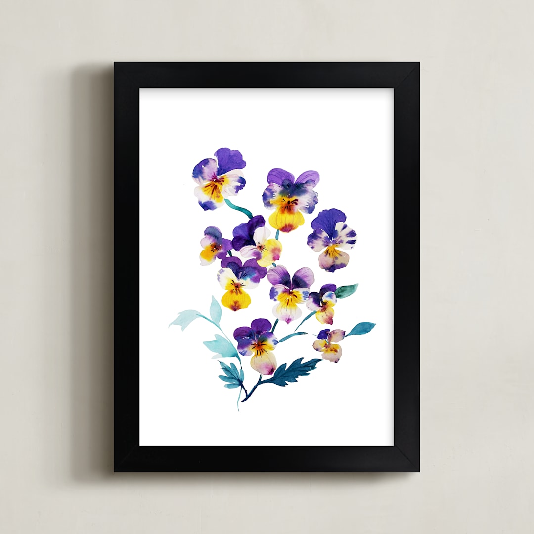 "Pansies garden" - Art Print in pansie purple by Tae Lee - Framed