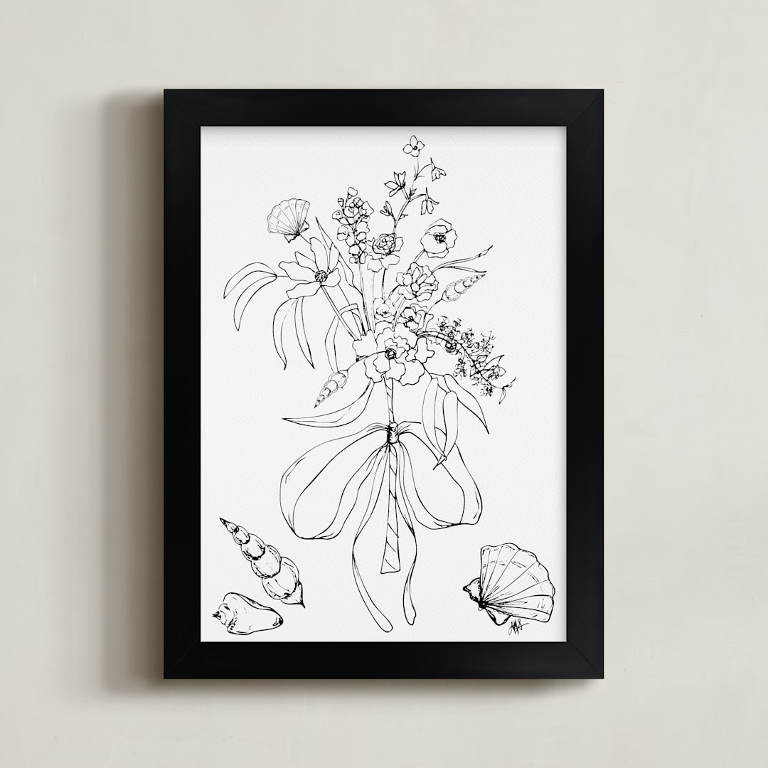 "Beach Bouquet" - Art Print in Ink Black by Nicole Simms - Framed