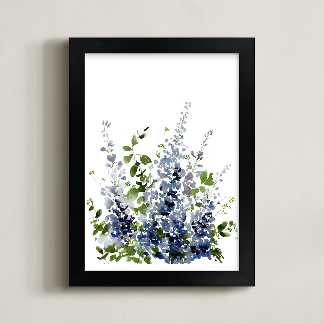 "Delphinium Sapphire" - Art Print in Blanc by Leah Bisch - Framed