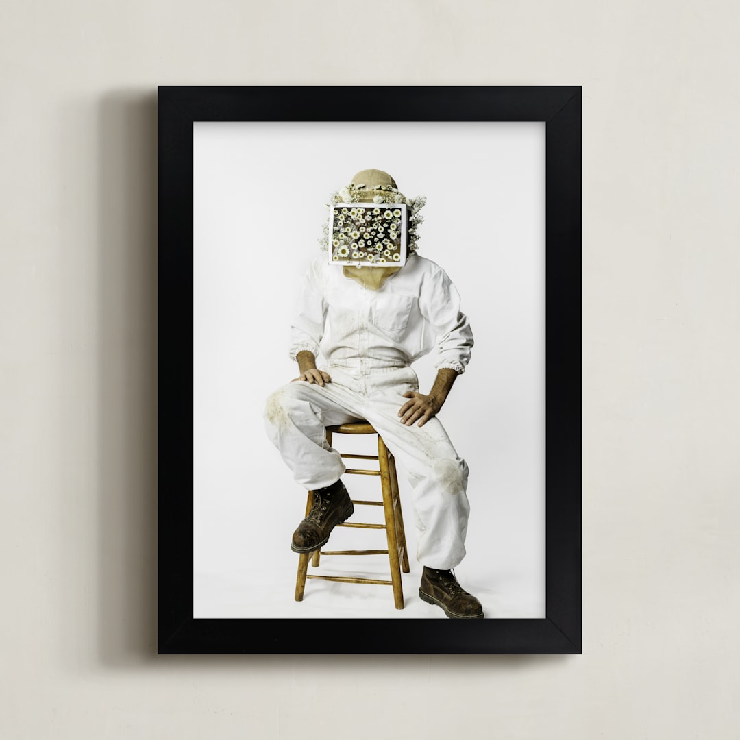 "The Bees Knees" - Art Print in White Bumble Bee by Theresa Bear - Framed
