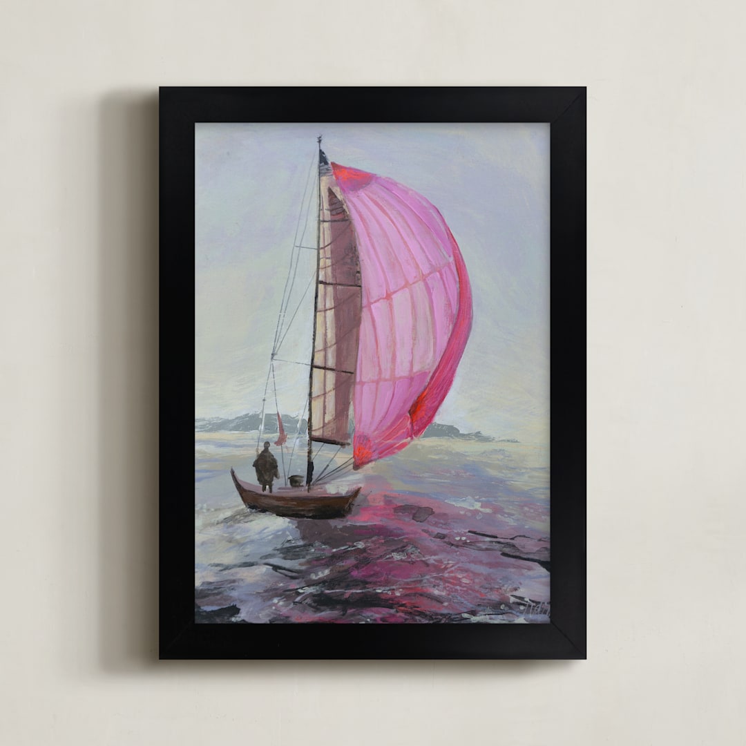 "Pink Sail" - Art Print in Pink by Rachel Roe - Framed
